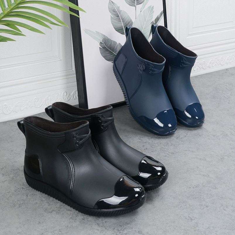 女性用ショート丈レインブーツ 光沢つま先都市型防水長靴 レディース