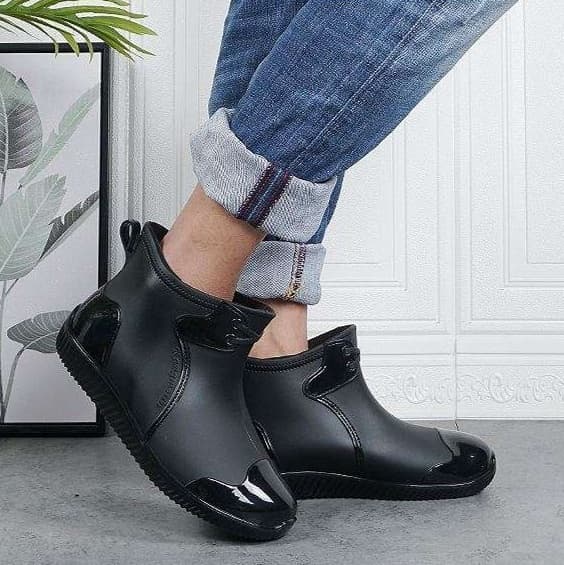 女性用ショート丈レインブーツ 光沢つま先都市型防水長靴 レディース