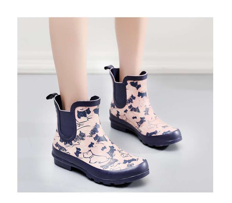 レディース猫柄ショート丈レインブーツ