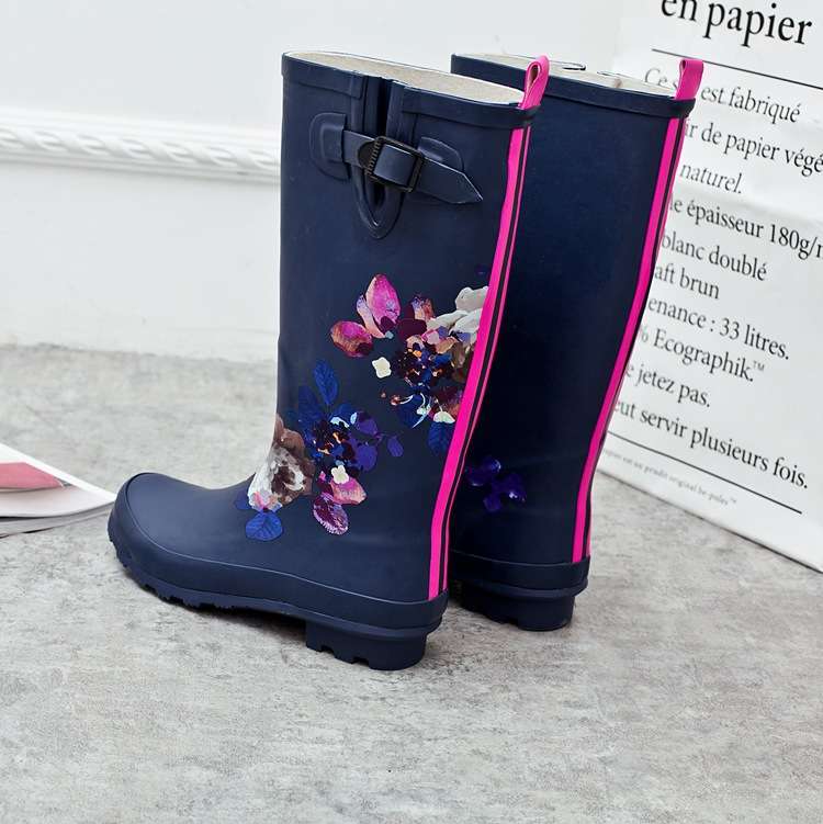 レインブーツ 花柄レディース長靴 雨の日を彩るロング丈