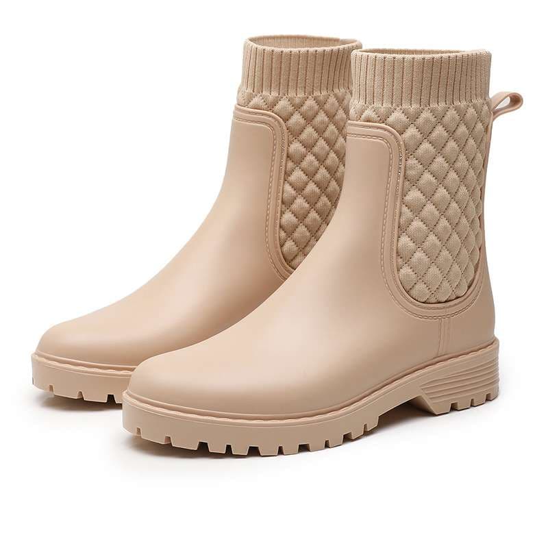 レディース キルティング ショート レインブーツ 防水雨靴