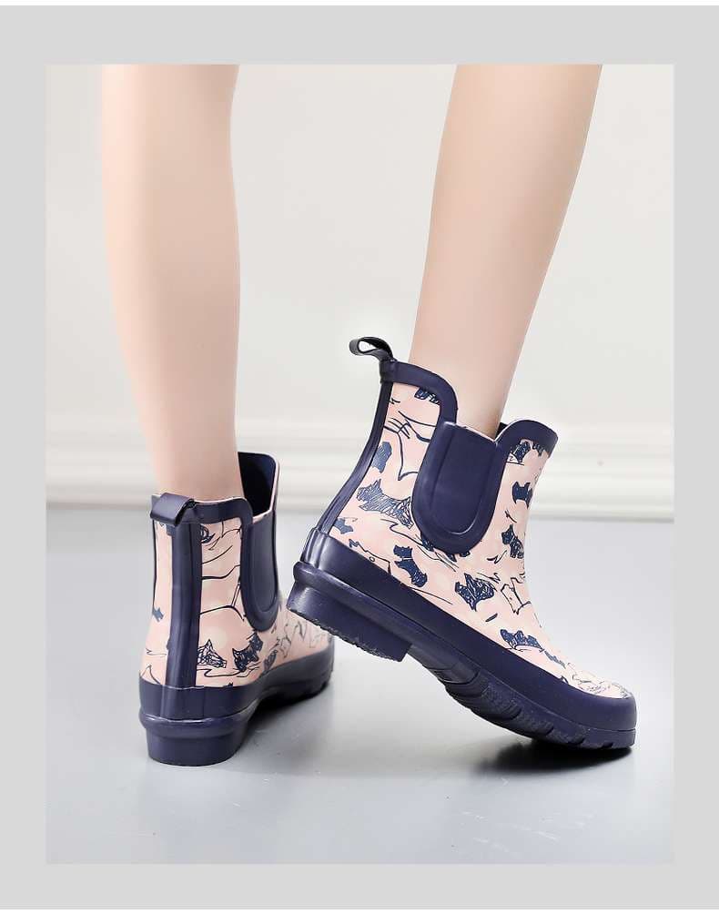 レディース猫柄ショート丈レインブーツ