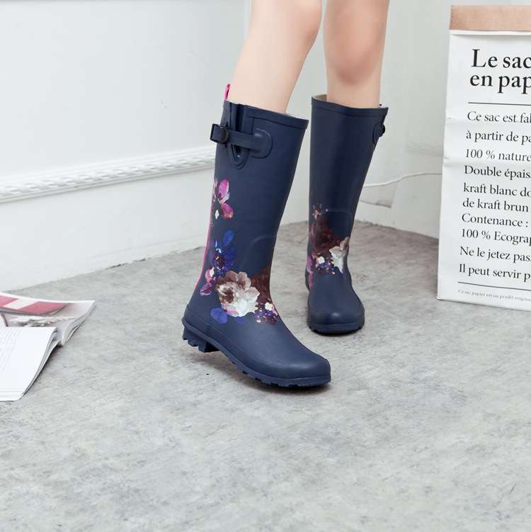 レインブーツ 花柄レディース長靴 雨の日を彩るロング丈