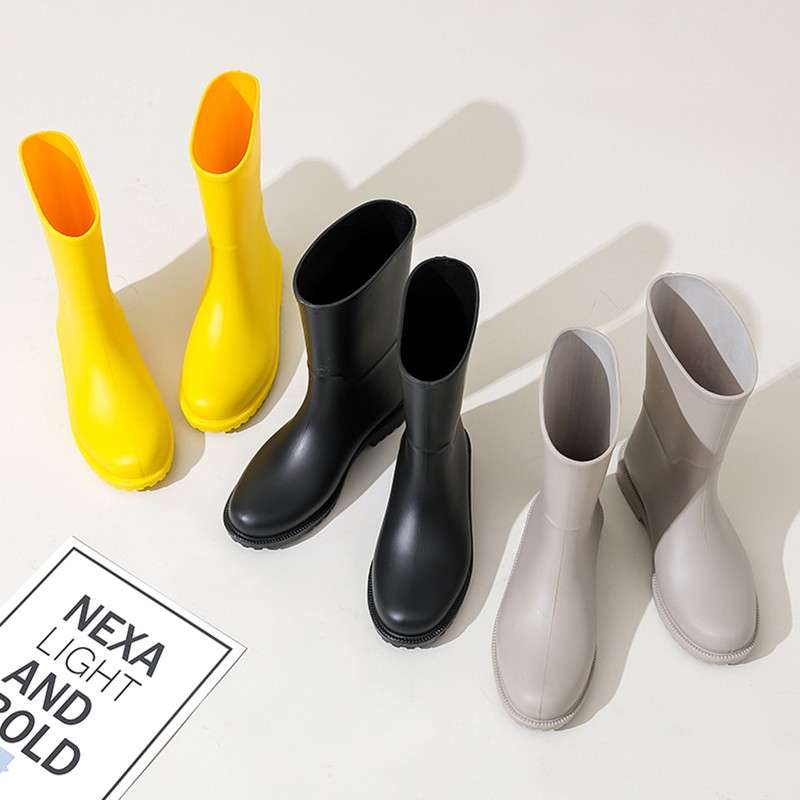 レディース長靴 シンプル モダン ミドル丈 レインブーツ