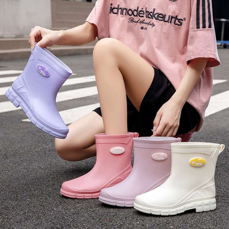 女性用パステル色ショート丈レインブーツ レディース