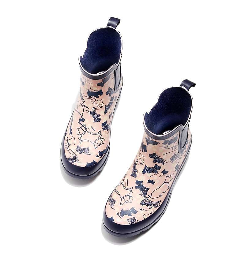 レディース猫柄ショート丈レインブーツ