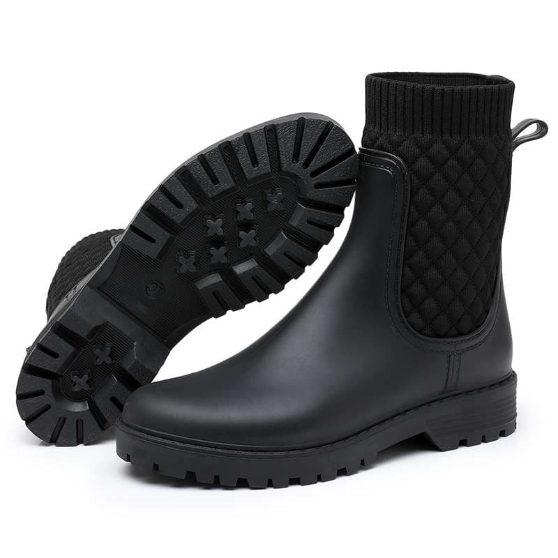 レディース キルティング ショート レインブーツ 防水雨靴