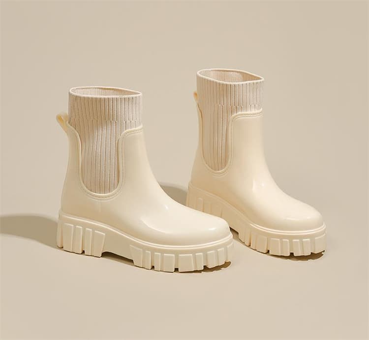 ニット切り替えショート丈レインブーツ大きいサイズ対応