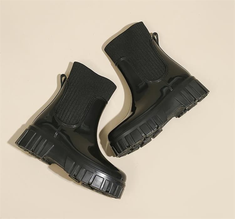 ニット切り替えショート丈レインブーツ大きいサイズ対応