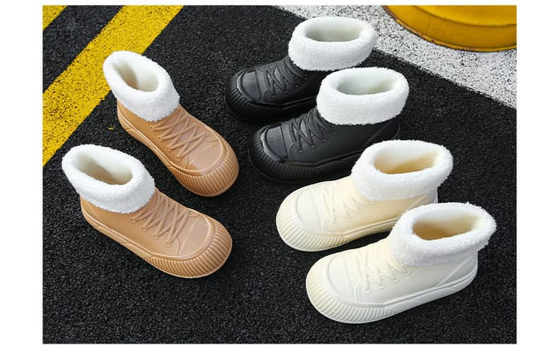 レインブーツ もこもこボア付き編み上げ 防寒