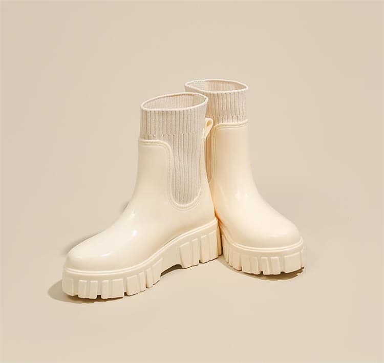 ニット切り替えショート丈レインブーツ大きいサイズ対応