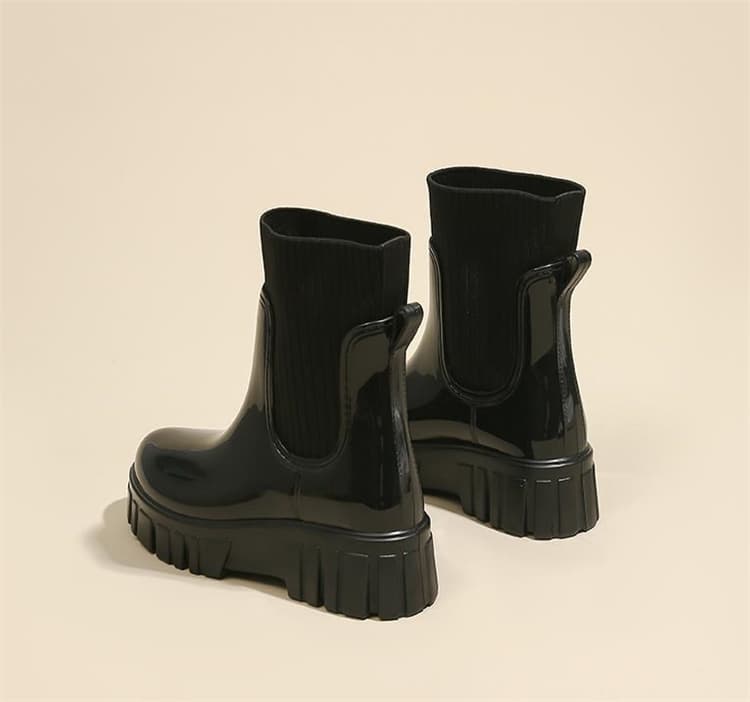 ニット切り替えショート丈レインブーツ大きいサイズ対応