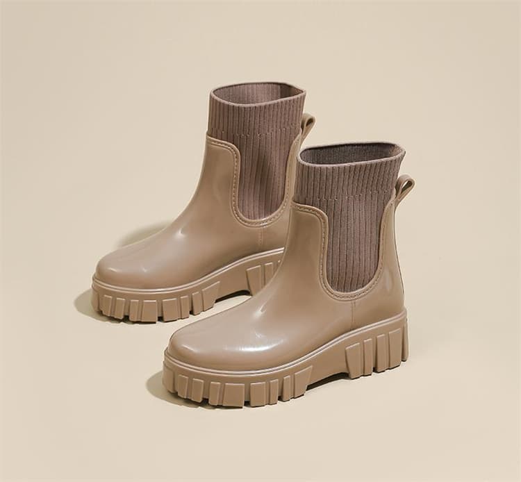 ニット切り替えショート丈レインブーツ大きいサイズ対応