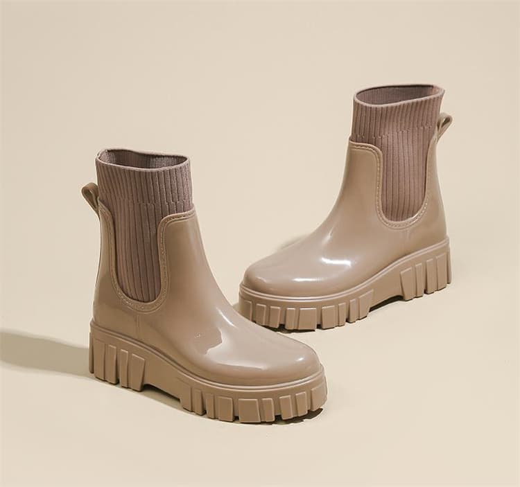 ニット切り替えショート丈レインブーツ大きいサイズ対応